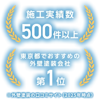 施工実績数500件以上 東京都でおすすめの外壁塗装会社 第1位 ※外壁塗装の口コミサイト（2025年時点）
